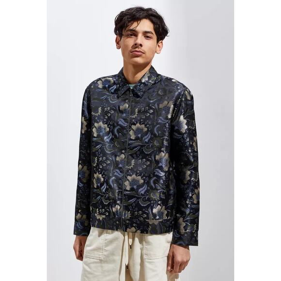 Urban Outfitters Navy Floral Jacquard Full Zip Jacket Large - Picture 1 of 12
